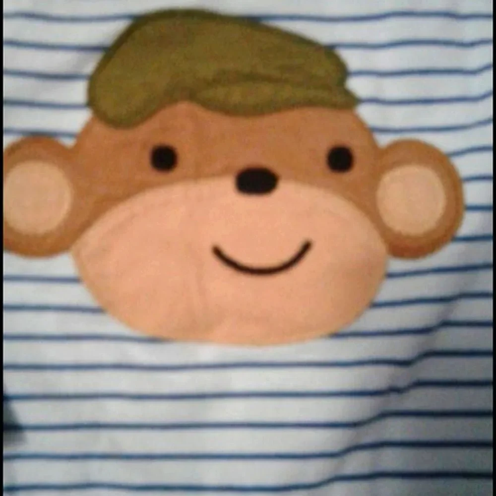 Gymboree Blue Striped Cute 3D Monkey Face 6-12 M Baby Boy Long Sleeve Onsie